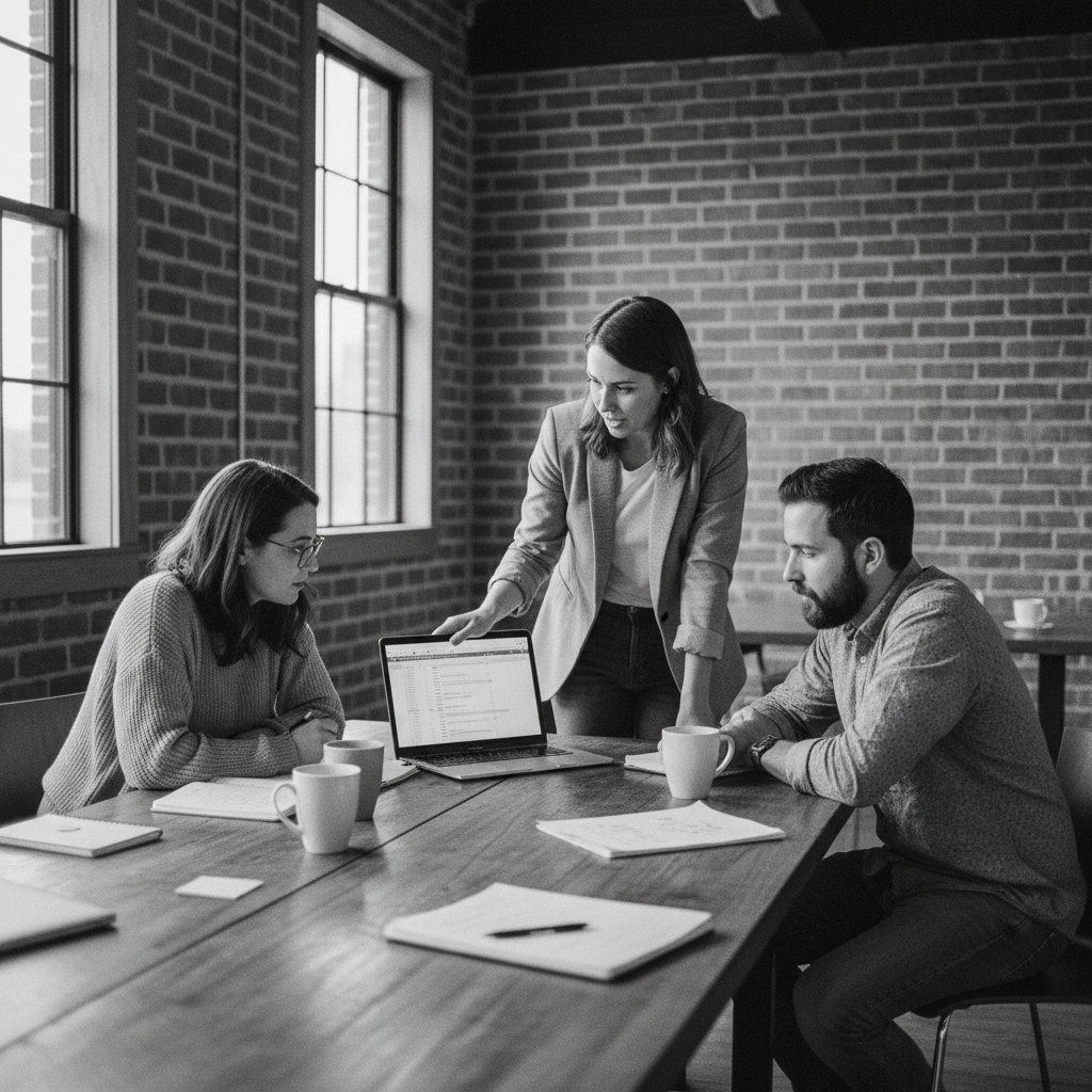 Marketing team collaborating on campaign strategy